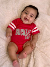 Load image into Gallery viewer, Buckeye Baby -Striped short sleeved Onesie
